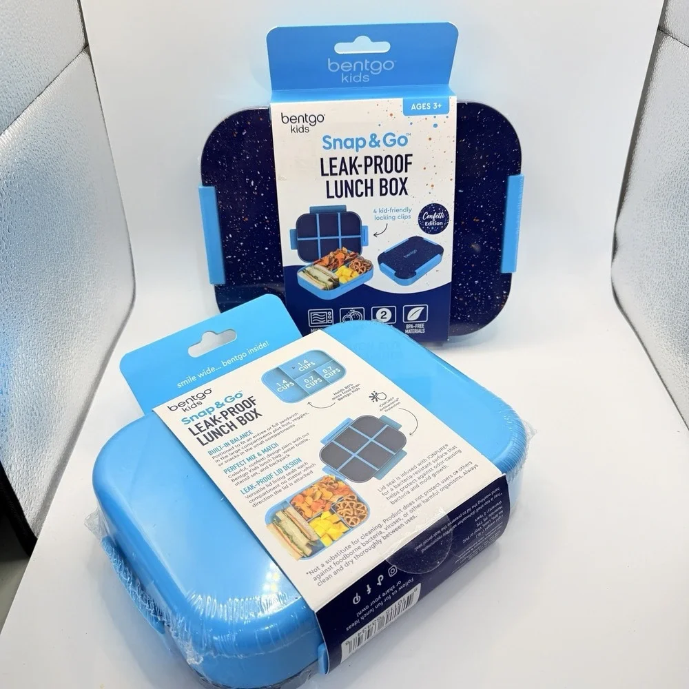 Bentgo Kids Snap & Go Lunch Box Set of 2 Blue Confetti NWT Leak-Proof BPA-Free